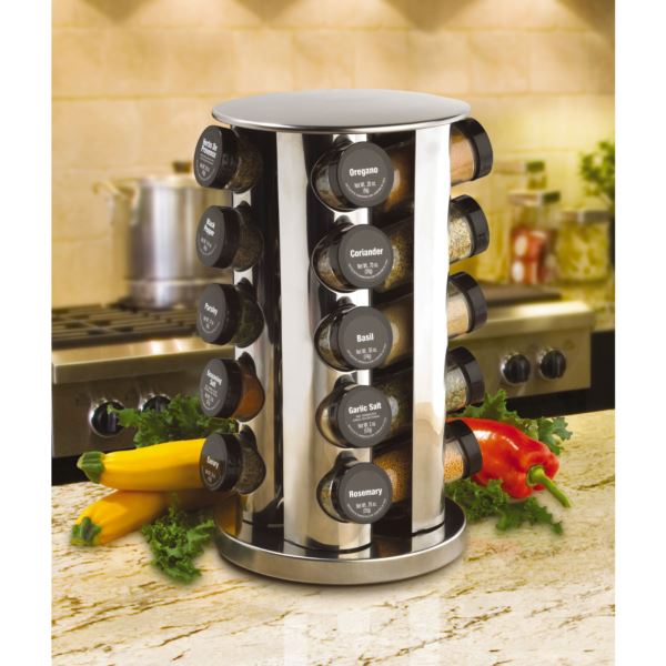 Kamenstein 20 Jar Heritage Revolving Countertop Spice Rack Organizer with  Spices Included, FREE Spice Refills for 5 years, Brushed Stainless Steel