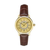 Ladies 34mm Gold Tone Watch on a Brown Leather Strap