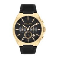 Men's Jackson Chronograph Gold & Black Leather Strap Watch Black Dial