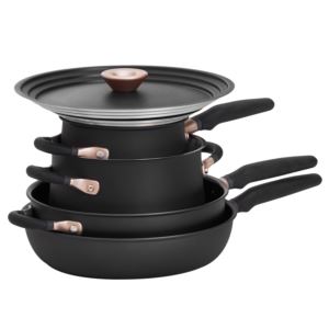 6pc+Essentials+Hard+Anodized+Nonstick+%26+Stainless+Cookware+Set+Matte+Black