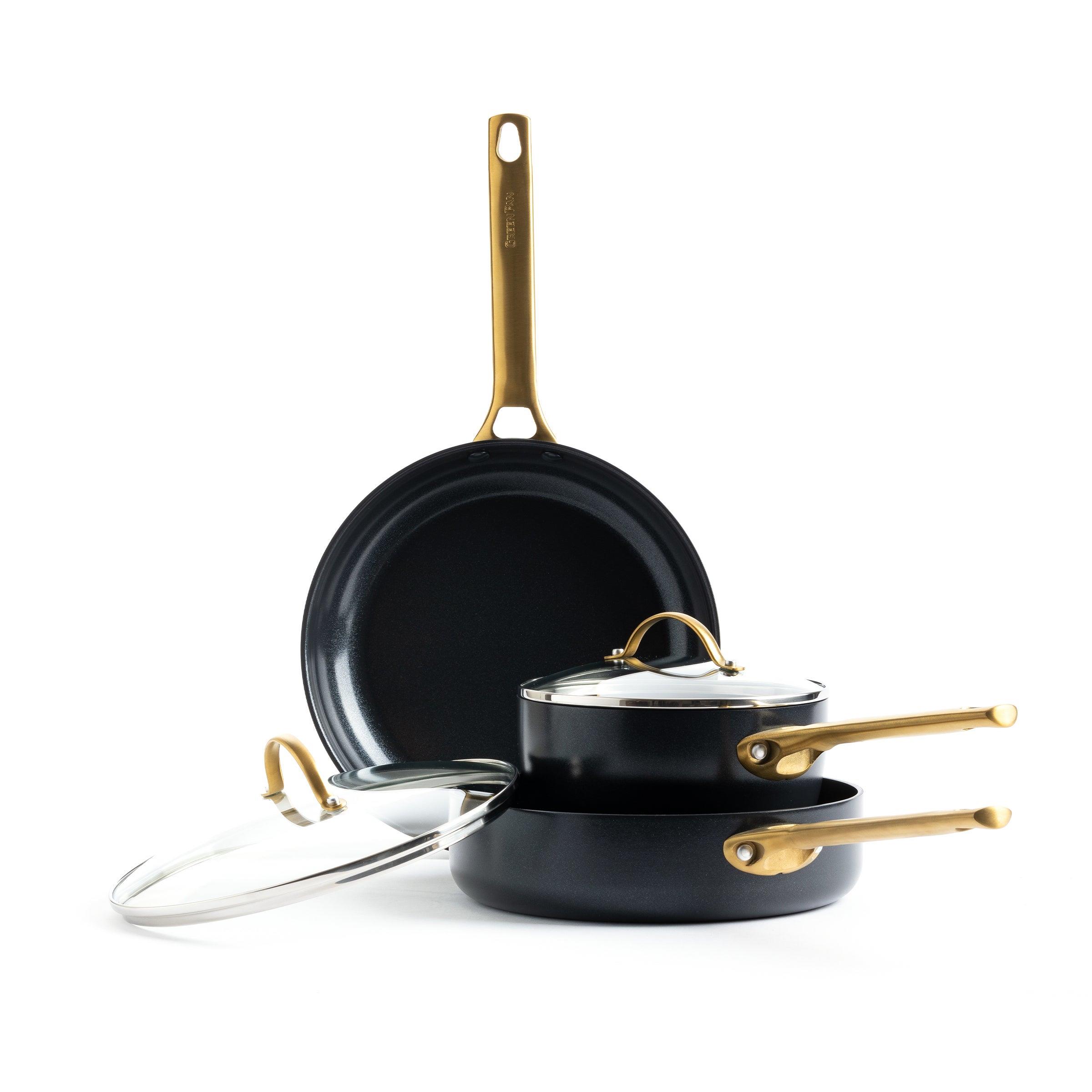 Reserve Ceramic Nonstick 10 and 12 Frypan Set, Black with Gold-Tone