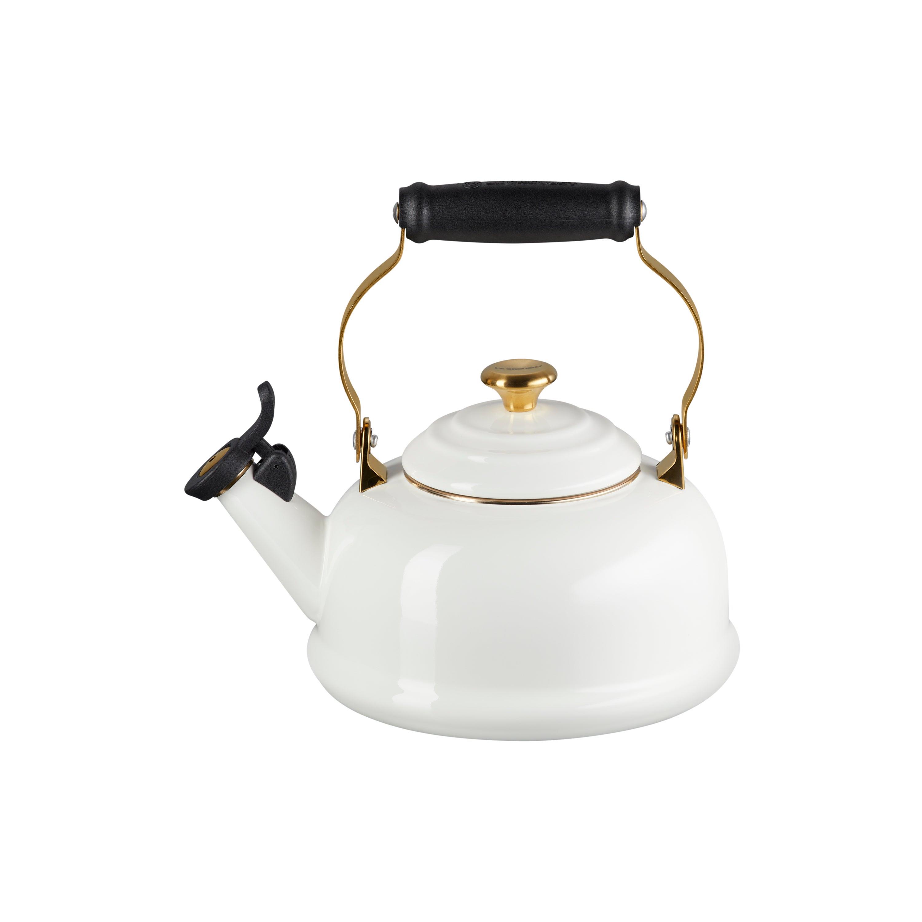 Le Creuset Noël Collection Whistling Kettle, White with Gold Knob