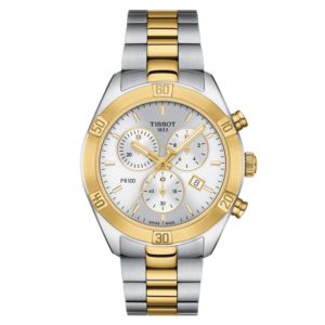 Ladies+PR+100+Sport+Chic+Chronograph+2-Tone+Stainless+Steel+Watch+Silver+Dial