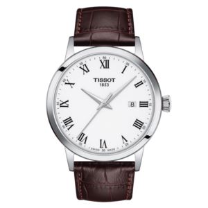 Men%27s+Classic+Dream+Gray+%26+Brown+Leather+Strap+Watch+White+Dial