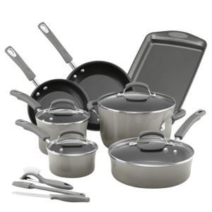 14pc+Hard+Enamel+Nonstick+Cookware+Set+Sea+Salt+Gray