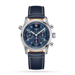 Men%27s+Spirit+Automatic+Chronograph+Silver+%26+Blue+Leather+Watch+Blue+Dial