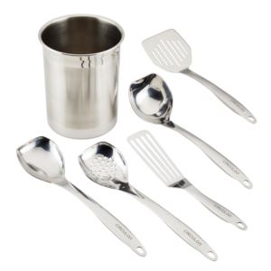 6pc+Stainless+Steel+Kitchen+Tools+Set+w%2F+Crock