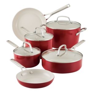 10pc+Hard+Anodized+Ceramic+Nonstick+Cookware+Set+Empire+Red