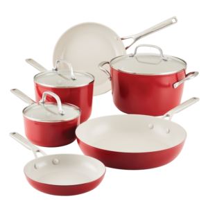 9pc+Hard+Anodized+Ceramic+Nonstick+Cookware+Set+Empire+Red