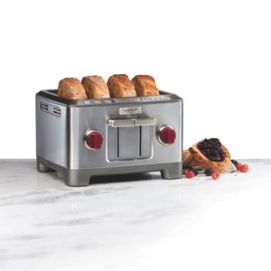 Stainless+Steel+4+Slice+Toaster+Red+Knobs