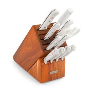 Gourmet+12pc+Knife+Block+Set+w%2F+White+Handles