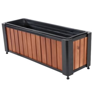 Acacia+Wood+Slatted+Planter+Box+with+Insert