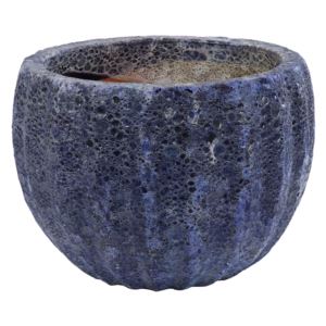 14+in+%2835.6+cm%29+Fluted+Lava+Finish+Ceramic+Planter+-+Dark+Blue+Distressed+Ceramic