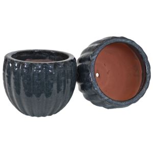 12+in+%2830.48+cm%29+Fluted+Glazed+Ceramic+Planter+-+Black+Mist+-+Set+of+2