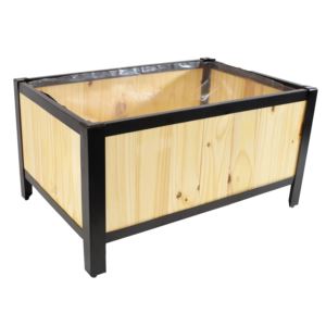 Acacia+Wood+Steel+Framed+Planter+Box+with+Removable+Planter+Bag+-+Natural