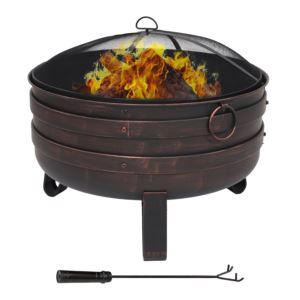 Steel+Cauldron+Fire+Pit+with+Spark+Screen+and+Cover+-+24+in+%2860.9+cm%29