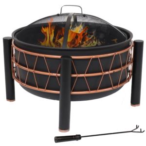 Trapezoid+Pattern+Oil-Rubbed+Brown+Steel+Fire+Pit+with+Cover