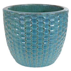 14+in+%2835.6+cm%29+Raised+Hexagon+Pattern+Glazed+Ceramic+Planter+-+Turquoise