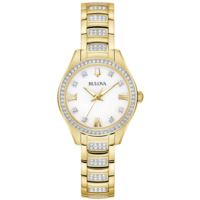 Ladies' Crystal Gold-Tone Stainless Steel Watch Mother-of-Pearl Dial