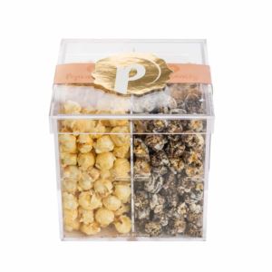 Popinsanity+1pk+Popcorn+in+6x6x6+Acrylic+Gift+Box+-+2+Flavors