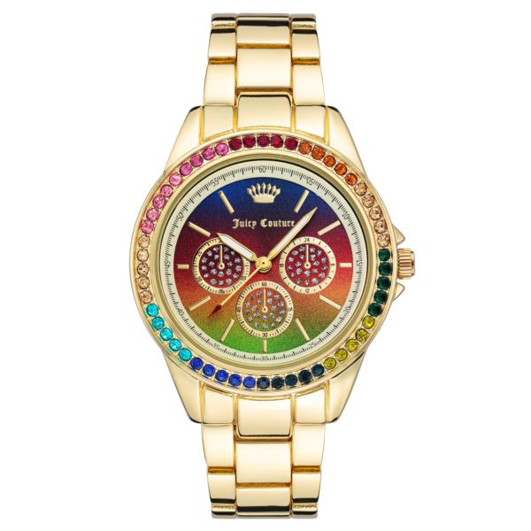 Ladies Rainbow Embellished Gold Tone Bracelet Watch