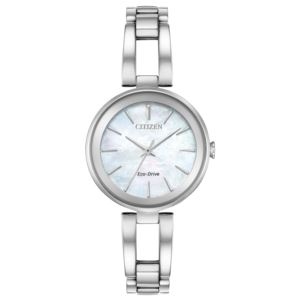 Ladies%27+Axiom+Eco-Drive+Silver-Tone+Stainless+Steel+Watch+Mother-of-Pearl+Dial