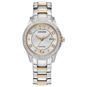 Ladies%27+Silhouette+Crystal+Eco-Drive+Two-Tone+Stainless+Steel+Watch+Silver+Dial