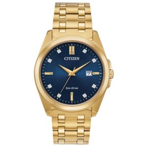 Men%27s+Peyten+Eco-Drive+Gold-Tone+Stainless+Steel+Watch+Blue+Dial