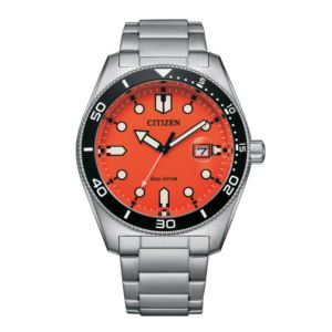 Men%27s+Weekender+Eco-Drive+Silver-Tone+Stainless+Steel+Watch+Orange+Dial