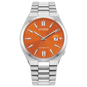 Men%27s+Tsuyosa+Automatic+Silver-Tone+Stainless+Steel+Watch+Orange+Dial