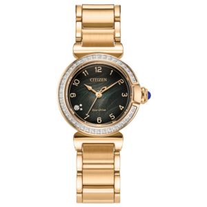 Ladies%27+Mae+Eco-Drive+Gold-Tone+Stainless+Steel+Watch+Green+Dial