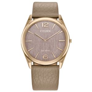 Unisex+Classic+Eco-Drive+Beige+Leather+Strap+Watch+Pink+Dial