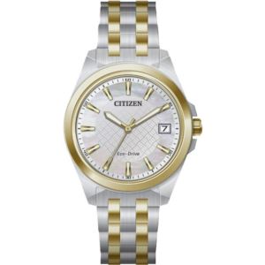 Ladies%27+Peyton+Eco-Drive+Two-Tone+Stainless+Steel+Watch+Mother-of-Pearl+Dial