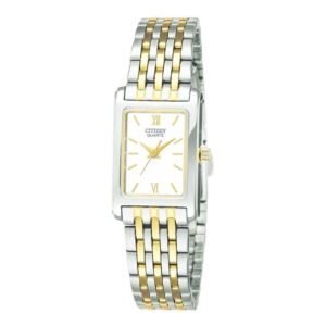 Ladies%27+Quartz+Two-Tone+Stainless+Steel+Rectangle+Watch+White+Dial