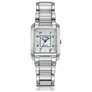 Ladies%27+Bianca+Eco-Drive+Silver-Tone+SS+Rectangle+Watch+Mother-of-Pearl+Dial