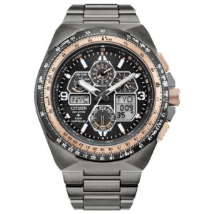 Men%27s+Promaster+Skyhawk+A-T+Eco-Drive+Gray+IP+Stainless+Steel+Watch+Black+Dial