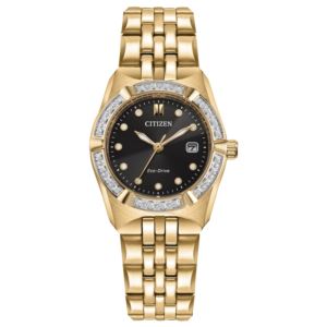 Ladies%27+Corso+Diamond+Eco-Drive+Gold-Tone+Stainless+Steel+Watch+Black+Dial