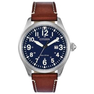 Men%27s+Garrison+Eco-Drive+Camel+Leather+Strap+Watch+Navy+Dial