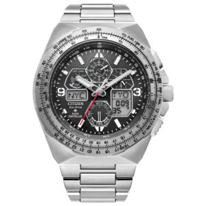 Men%27s+Promaster+Skyhawk+A-T+Eco-Drive+Chrono+Silver-Tone+SS+Watch+Black+Dial