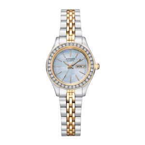 Ladies%27+Quartz+Crystal+Accent+Two-Tone+Stainless+Steel+Watch+MOP+Dial