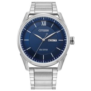 Men%27s+Classic+Eco-Drive+Silver-Tone+Stainless+steel+Watch+Blue+Dial