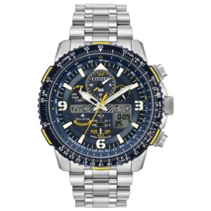 Men%27s+Blue+Angels+Promaster+Skyhawk+A-T+Eco-Drive+Chrono+Silver+Watch+Blue+Dial