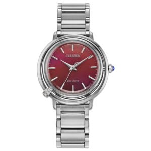 Ladies%27+Arcly+Eco-Drive+Silver-Tone+Stainless+Steel+Watch+w%2F+Strap+Red+Dial