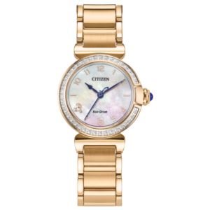 Ladies%27+Mae+Eco-Drive+Gold-Tone+Stainless+Steel+Watch+White+MOP+Dial