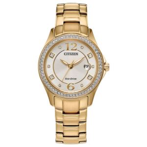 Ladies%27+Silhouette+Crystal+Eco-Drive+Gold-Tone+SS+Watch+Champagne+Dial