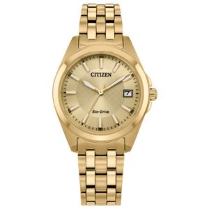 Ladies%27+Peyton+Eco-Drive+Gold-Tone+Stainless+Steel+Watch+Champagne+Dial