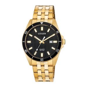 Men%27s+Quartz+Gold-Tone+Stainless+Steel+Watch+Black+Dial