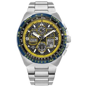 Men%27s+Blue+Angels+Promaster+Skyhawk+A-T+Eco-Drive+Yellow+%26+Silver+Watch+Black+Dial