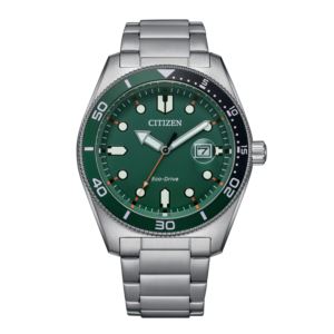 Men%27s+Weekender+Eco-Drive+Silver-Tone+Stainless+Steel+Watch+Green+Dial