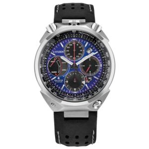 Men%27s+Promaster+Tsuno+Chrono+Racer+Black+Leather+Watch+Deep+Blue+Dial